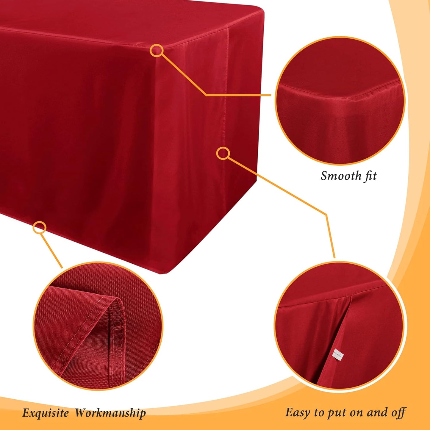 Obstal 2 Pack 6FT Red Table Cloths for Standard Folding Tables - Water Resistant Washable Fabric Polyester Rectangle Table Cover Protector for Carft Show, Vendor Stand, 72L x 30W x 30H Inches