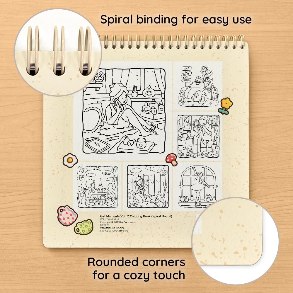 Girl Moments Vol. 2 - Coloring Book (Spiral Bound) & Sticker Set for Adults & Teens
