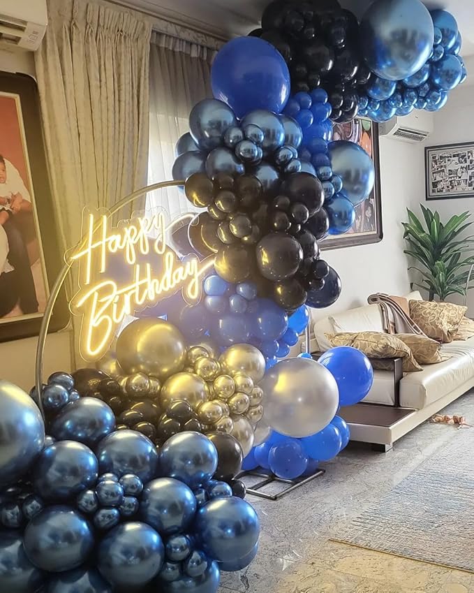 Royal Blue Black and Silver Balloons Garland Arch Kit, 162pcs Different Sizes with Black Royal Blue Metallic Silver Confetti Balloons for Birthday Anniversary 2025 Graduation Prom Party Decorations