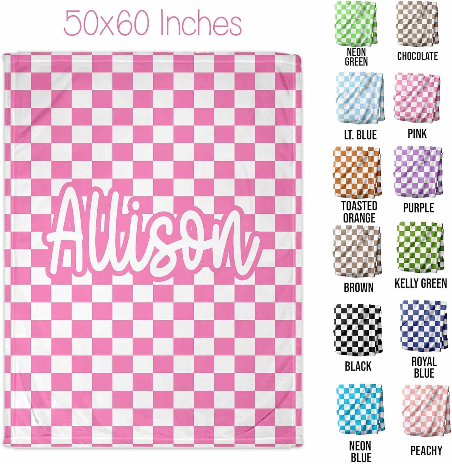 Girls Love A Monogram Personalized Gingham Checkered Blanket – Custom Gift for Christmas and Holidays – 12 Colors, Font Options Printed in America - Ships Next Day (Check, 60 x 80 Adult)