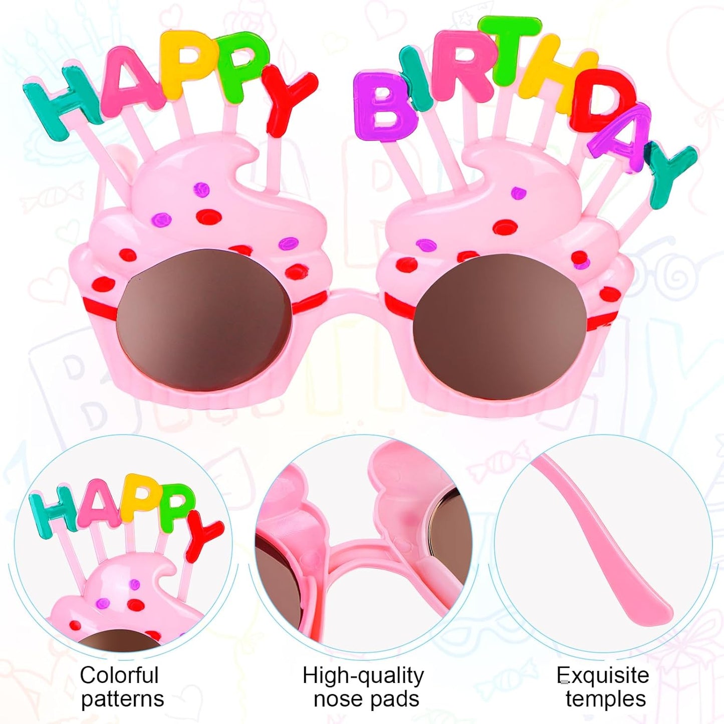 16 Pairs Happy Birthday Sunglasses Funny Photo Props Sunglasses Happy Birthday Party Novelty Sunglasses Sweet Cream Cake Glasses for Adults Birthday Party Favors