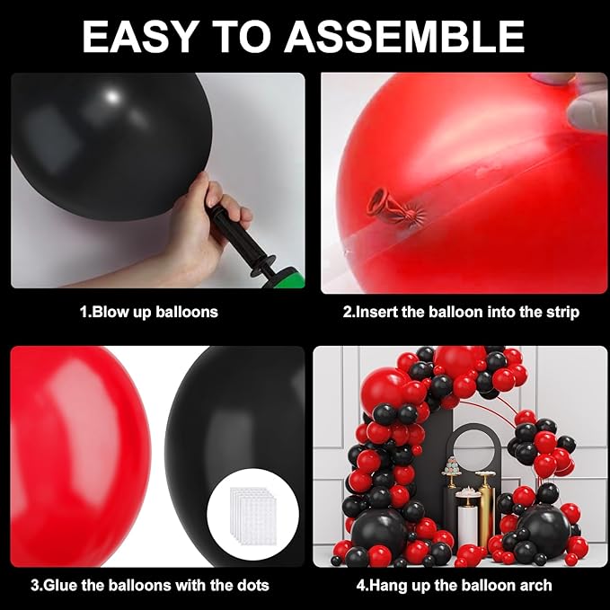 Red Black Balloons Garland Arch Kit, 134pcs Black and Red Party Balloons with Different Size for Graduation, Birthday, Anniversary, BBQ Casino, New Year Party Decorations Supplies
