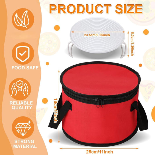 Yaomiao 2 Sets Round Pie Carrier 11 x 7 Inch with Dish Tray Plate Stacker Insulated Casserole Carrier with Lid and Handle Reusable Cooler Thermal Bags for Cold Food for Potluck Picnic (Red)