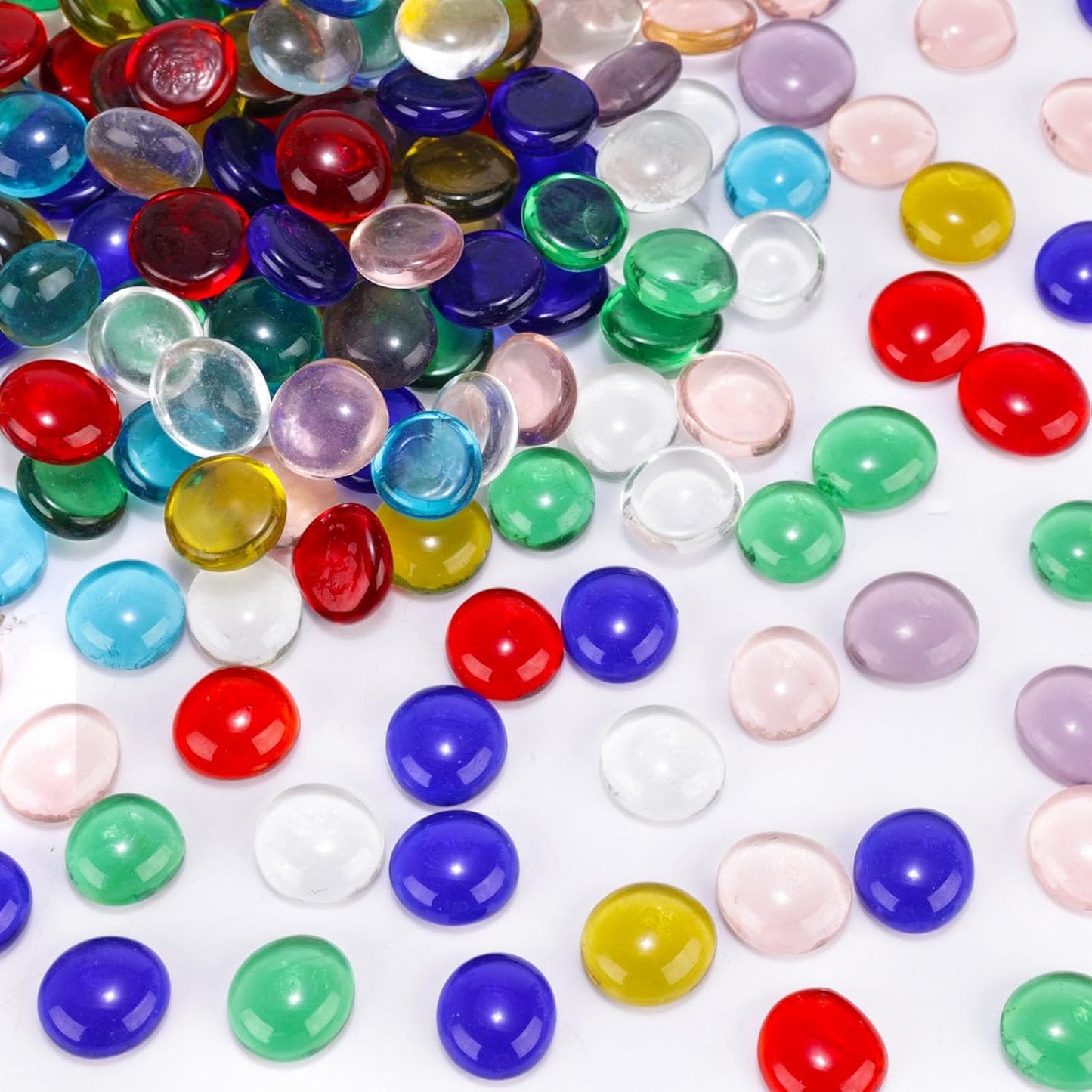 FUTUREPLUSX 5 Lb Flat Glass Marbles, 500 PCS Assorted Colors Flat Gems Aquarium Pebbles Vase Filler Table Scatter Decor, Red, Green, Blue, Yellow, Transparent