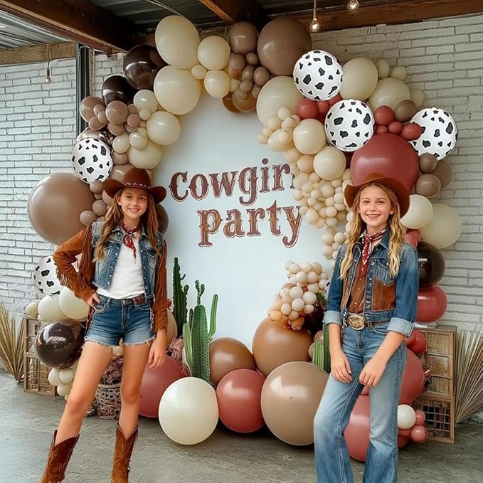 Western Balloon Garland Double Stuffed Dusty Pink Brown Sand White Nude Balloon Arch Kit for Western Baby Shower Cowboy Cowgirl Birthday Boho Party Decorations