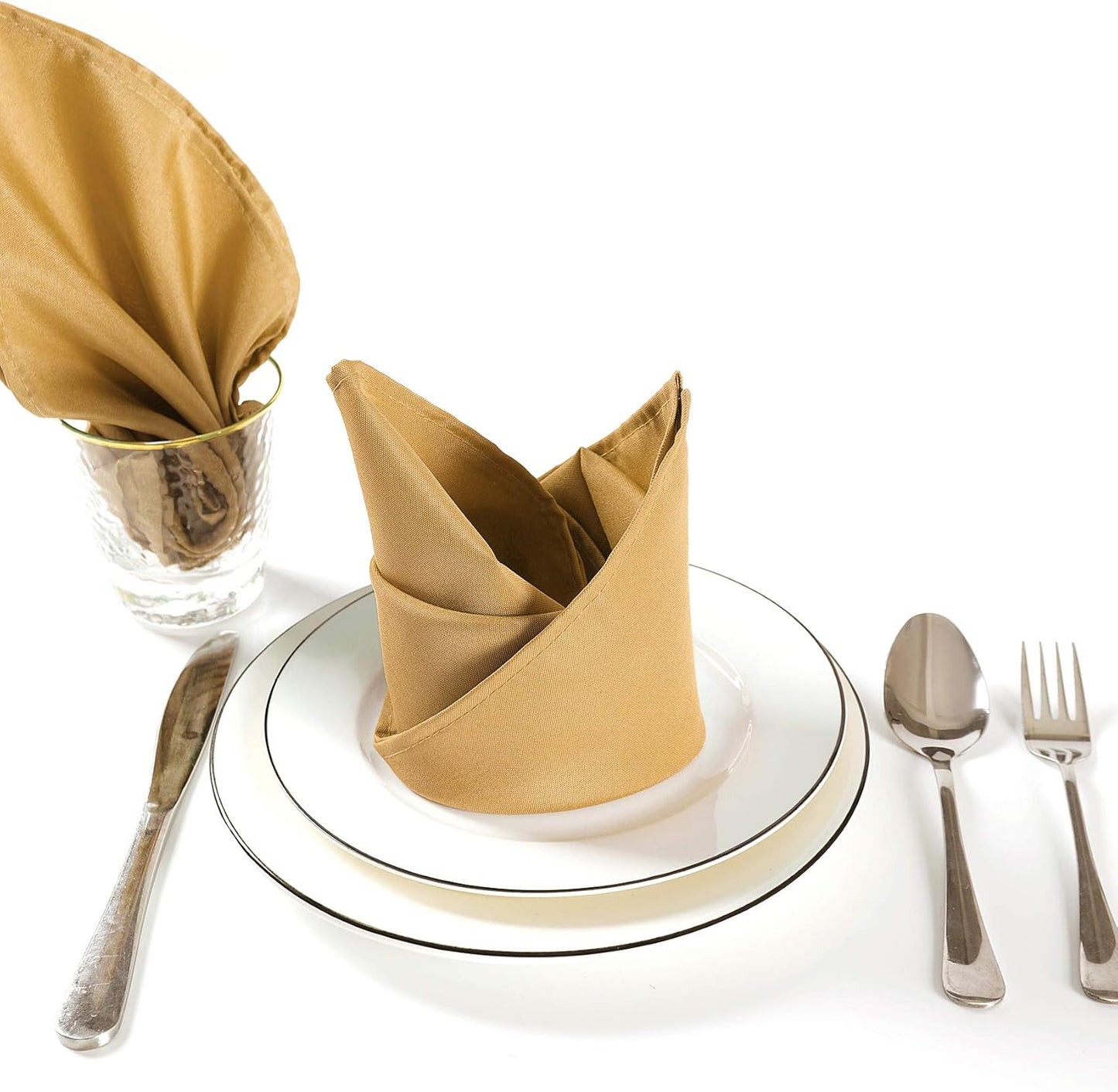 Cloth Napkins 17x17 inch Washable Polyester Dinner Napkins Soft Table Napkins for Wedding Party Dining Banquet(Gold,12PCS)