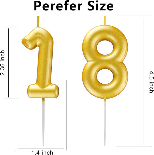 Gold Number 18 Candle Happy Birthday 3D Number Candles for Birthday Cake Party Decoration Wedding Anniversary Celebration Supplies