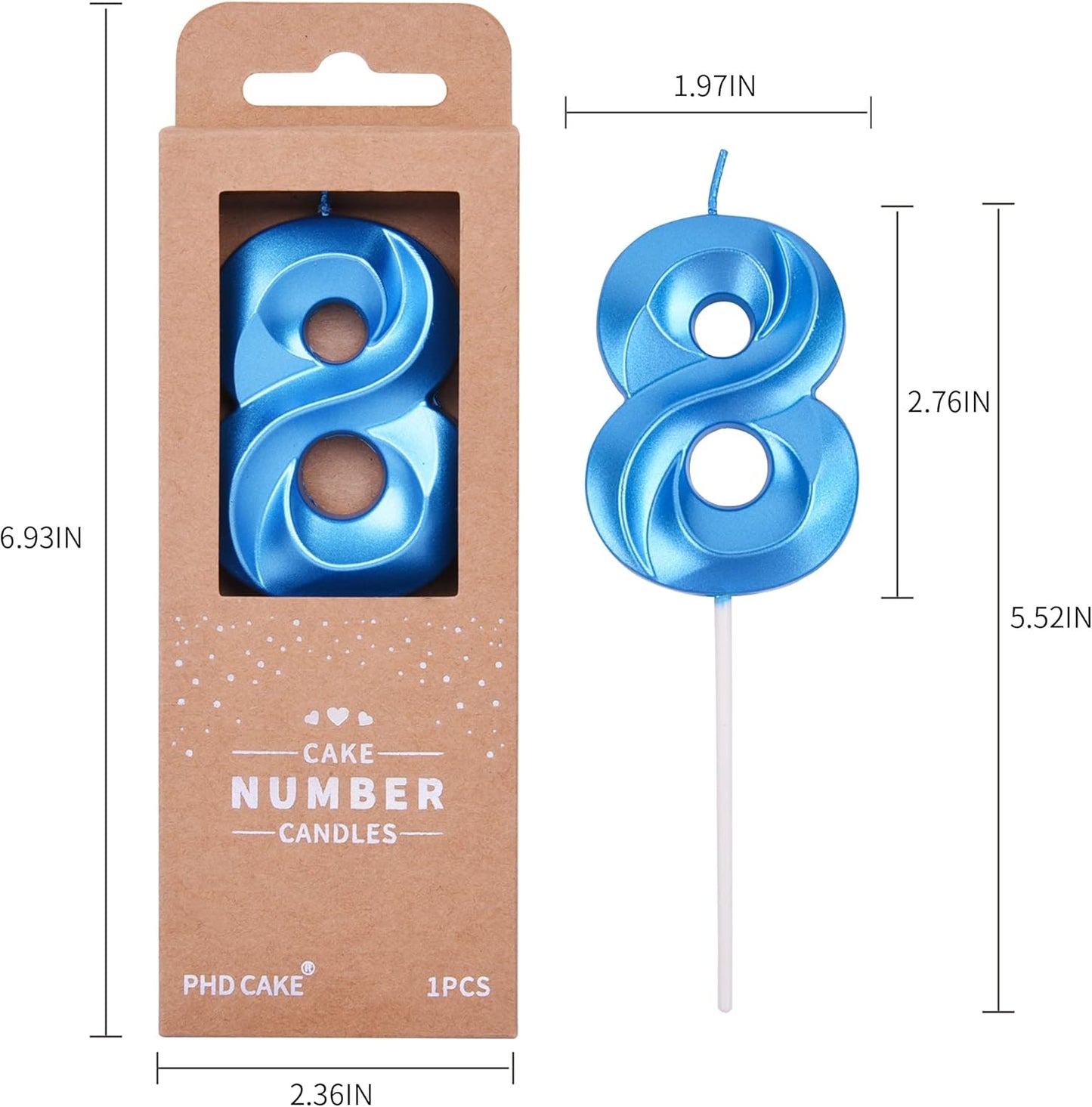 PHD CAKE 2.76 Inch Diamond Blue 8 Number Birthday Candles, Blue Number Candles, Cake Number Candles, Party Celebration