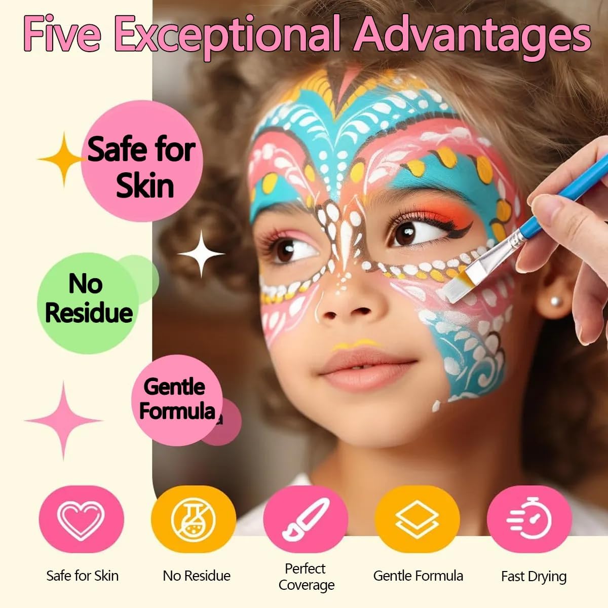 22 Colors Face & Body Paint Palette Kit，Halloween Makeup Kit, face painting kit professional，with 10 Brushes+30 pcs Stickers，Ideal for Halloween Cosplay Party SFX Arty Stage Makeup(22-Colors)