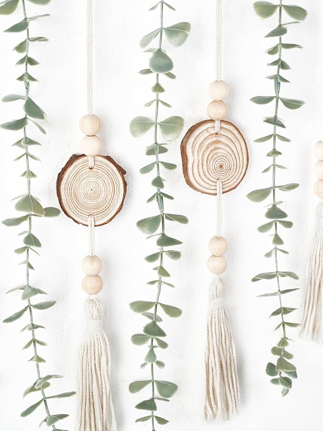 Dahey Hanging Artificial Plant Eucalyptus Wall Decor 31'' Wooden Bead Garland with Fake Greenery Leaves Boho Rustic Farmhouse Wall Art for Living Dining Room Bathroom Bedroom Kitchen Decoration