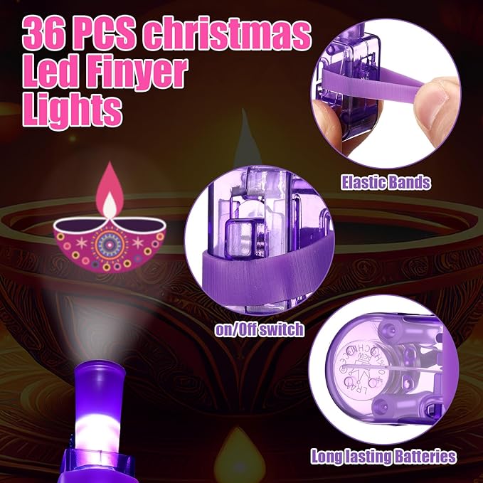 Tuanse 36 Pcs Diwali Finger Lights Gifts Bulk for Kids Glow in the Dark Finger Lights with Inspirational Scriptures Happy Diwali Decorations Indian Light Celebration Party Supplies Decorations