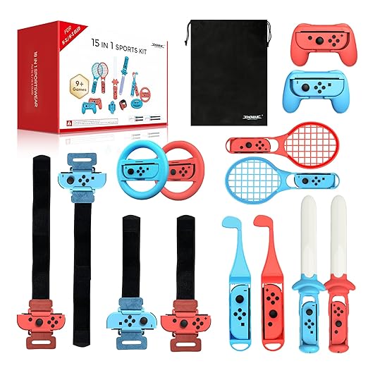15 in 1 Switch Sports Accessories Bundle with Storage Bag Compatible with Nintendo Switch/OLED Joy-con, for Authentic Switch Sports Games Experience, Double Player, Family Gatherings, Social Icebreaker, Holiday Essentials Accessories Kit