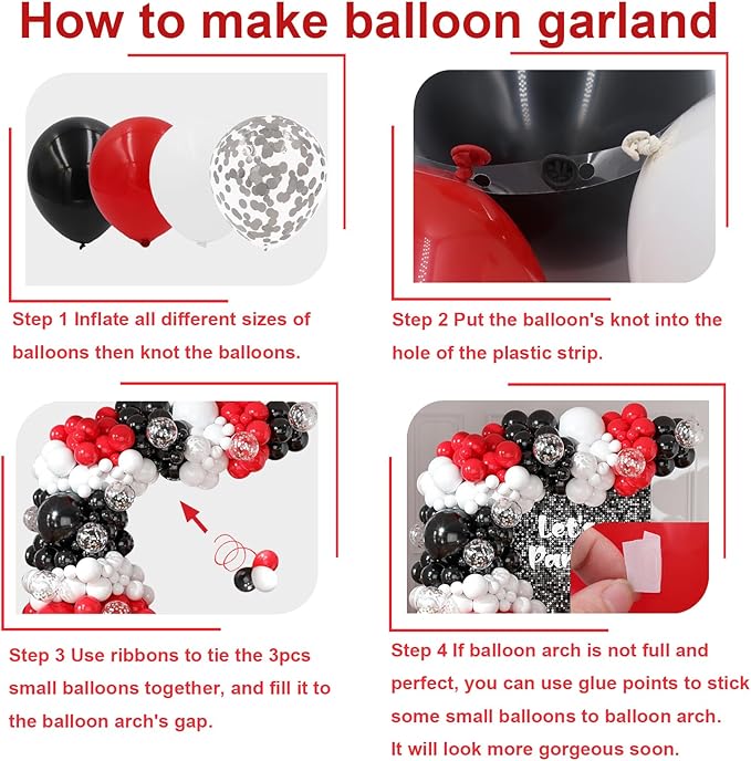Red Black and White Balloon Arch Kit 164pcs Red White and Black Balloons with Confetti Balloons for Graduation Baby Shower Birthday Prom Party Decorations Supplies