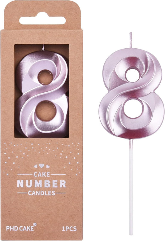 PHD CAKE 2.76 Inch Diamond Rose Gold 8 Number Birthday Candles, Rose Gold Number Candles, Cake Number Candles, Party Celebration
