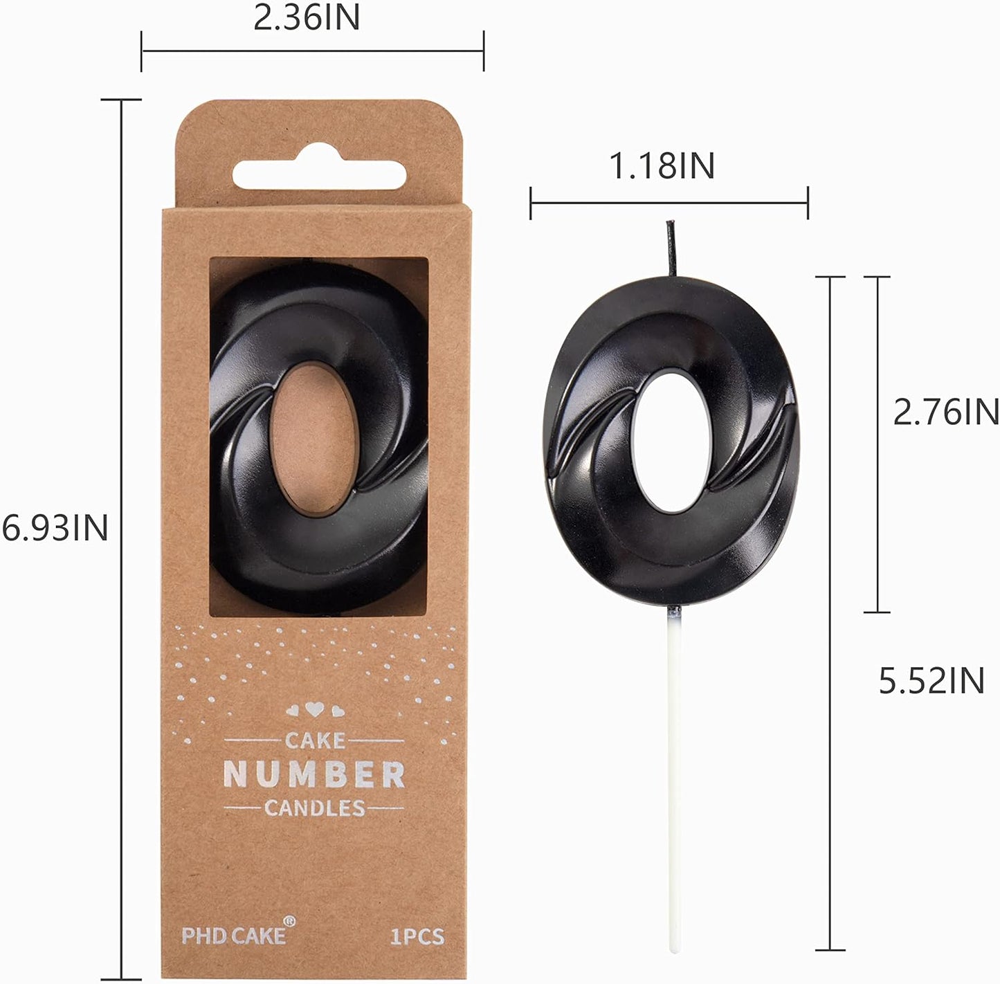 PHD Black Diamond 2.76 Inch 0 Number Birthday Candles for Party Celebration