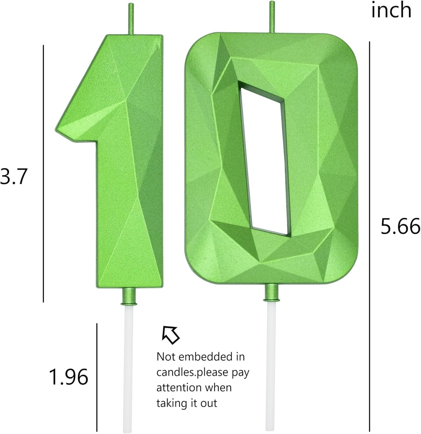 DERVENTA Birthday Candle Big Number 3D Green 3.7 inch Party Celebration Anniversary Decoration Cake Topper 1 Piece (Number 10 Green 3D)