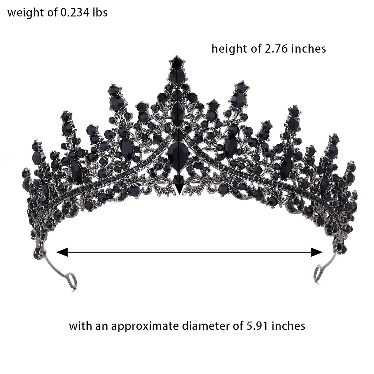Black Tiara for Women Crystal Queen Crowns Rhinestone Princess Tiaras for Girl Wedding Headband for Bride Hair Accessories for Halloween Costume Birthday Party Prom Mother's Gifts