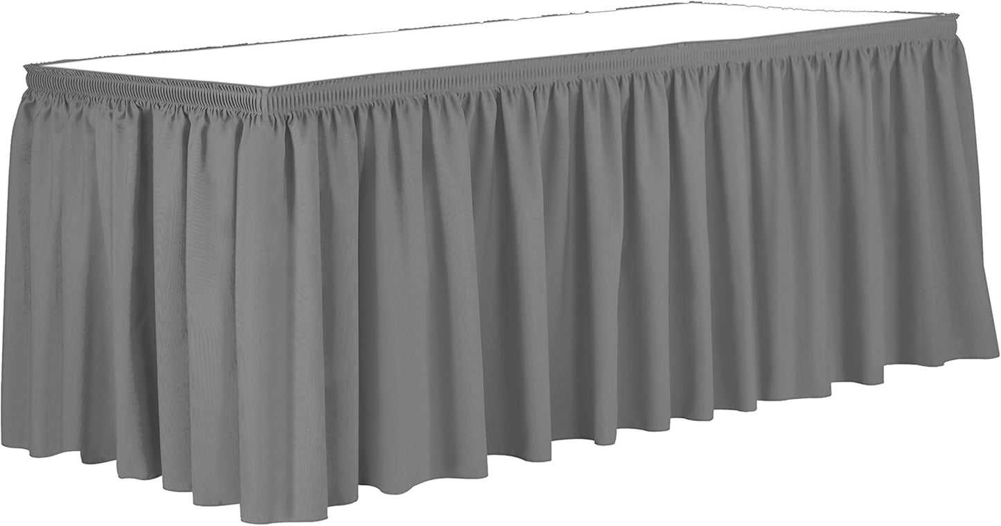 Ultimate Textile Pleat Polyester Fabric Table Skirt - Machine Washable, Flame Resistant, Cut & Sewn in NJ, Desk Skirt - Silver, 21' Shirred Pleat x 42" h
