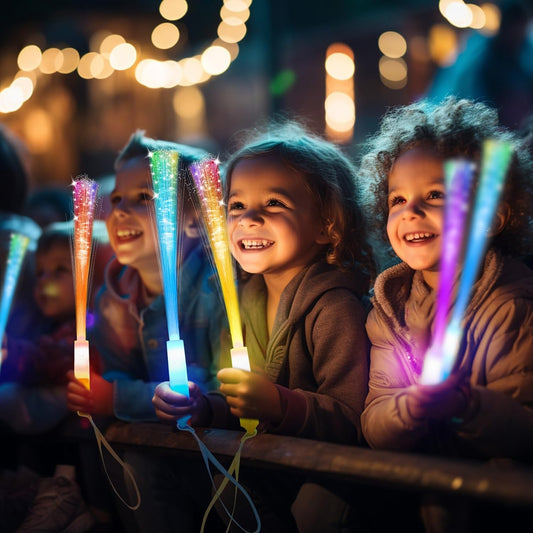 28 PCS Glow Fiber Wands Sticks, Halloween Glow Sticks, LED Light Wands, Glow in The Dark Party Supplies, Fiber Optic Wands, LED Flashing Sticks, Fiber Optic Light Wand Stick for Party