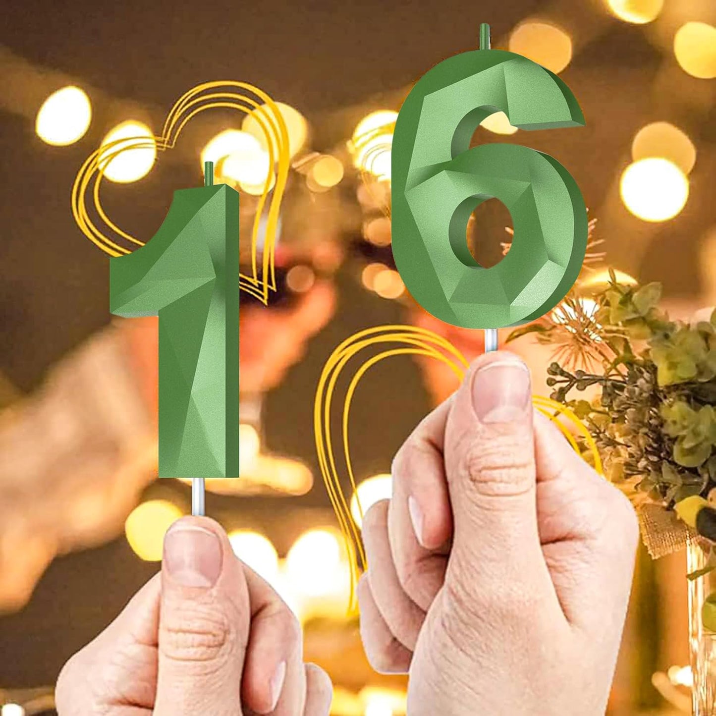 Number Birthday Candles(3 Candle Green) 3D Diamond Shape Number Happy Birthday Cake Candles for Birthday Party Wedding Decoration Reunions Theme Party