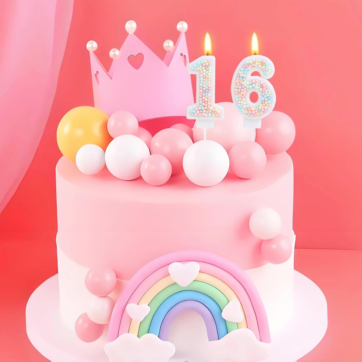 Sweet 16 Birthday Candle Macaron Glitter 3D Number 16 Candles for Birthday Cakes Girl Women Pastel Theme Sixteen Years Old Birthday Wedding Anniversary Party Cake Decoration