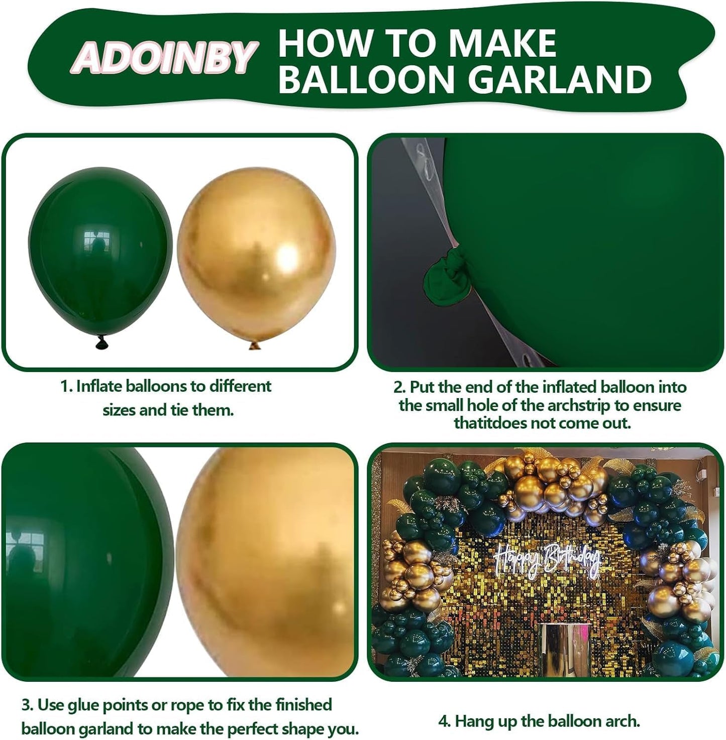 Green and Gold Balloon Arch Kit, Dark Emerald Green Hunter Forest Sage Green Metallic Gold Balloon Garland kit, 18 12 10 5 Inch Balloons for Birthday Wedding Jungle Safari Party Decorations