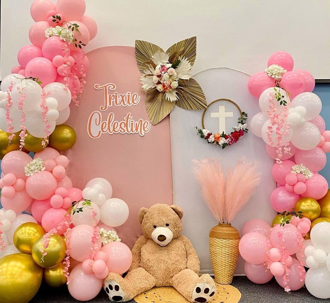 Pink and Gold Balloons Set, 50pcs 12 inch Pink White Gold Latex Balloons for Girl Birthday Wedding Bridal Shower Graduation Party Decoration