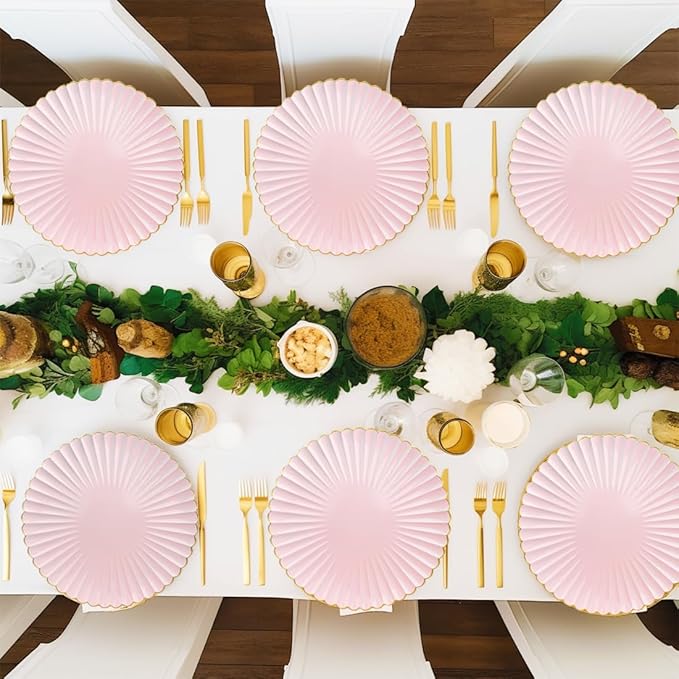 Pink Chargers for Dinner Plates, 13 Inch Plastic Charger Plates, Decorative Chargers for Wedding Party, Tabletop Decor. (Set of 6)