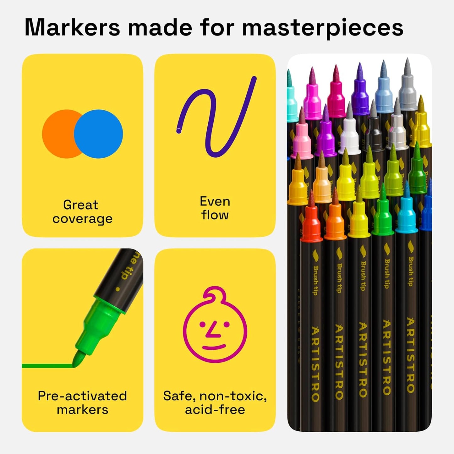 ARTISTRO 24 Dual-Tip Fabric Markers - Fabric Decorating Kit - Permanent for Clothes - Acrylic Paint Pens for Sneakers, Bags, Shoes, Textile, Canvas, Sewing, Craft, DIY - Brush and Fine Tip