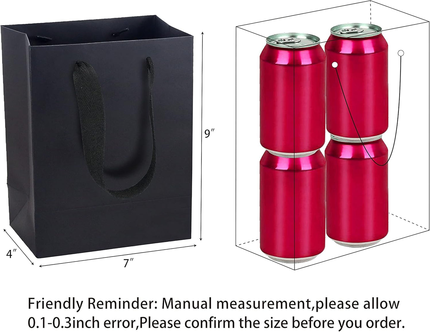 HUAPRINT Black Paper Bags - Gift & Shopping Bags with Ribbon Handles, 30 Packs, 7x4x9Inch - Perfect for Clothes, Parties, Weddings & Business Merchandise