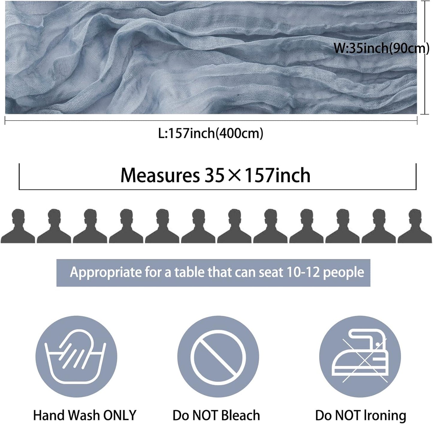 12 Pack 13Ft Cheesecloth Boho Gauze Table Runner - 35x157 Inch Rustic Cheese Cloth Long Table Runner - Dusty Blue