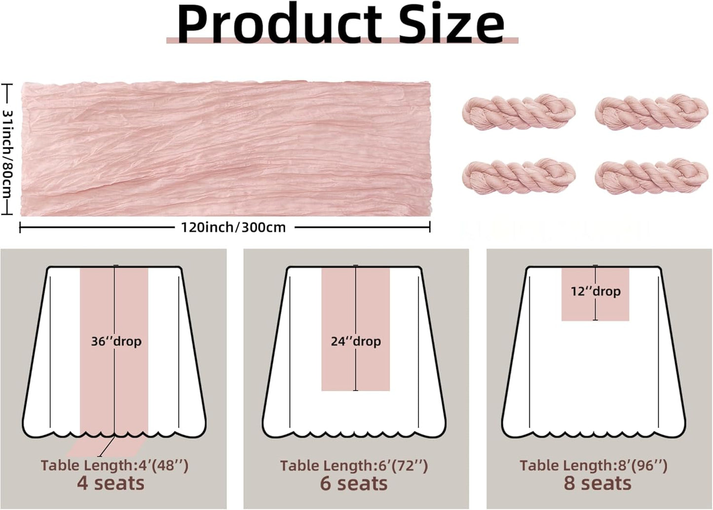 FEXIA Cheesecloth Table Runner Dusty Pink 35x120 Inches 4 Packs Gauze Table Runner Burnt for Wedding Decor Reception Bridal Shower Baby Shower Birthday Centerpiece Engagement