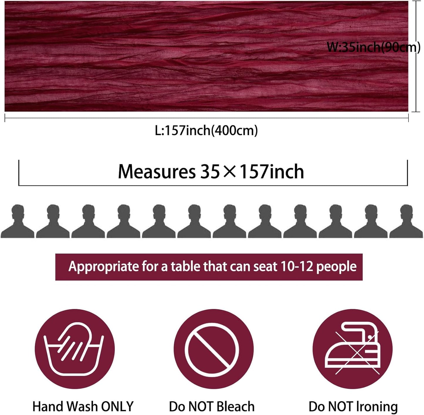 12 Pack 13Ft Cheesecloth Table Runner 35x157 Inch Boho Gauze Rustic Long Table Runner for Wedding Bridal Shower Birthday Party Table Decor (Burgundy)