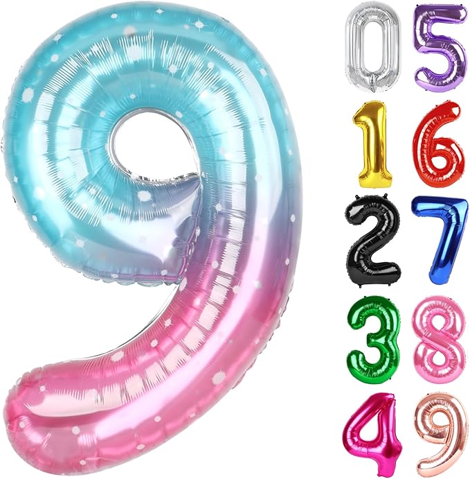 Starry Sky Number 9 Balloon 40 Inch, 9th Birthday Party Decorations for Children, Giant 9 Foil Balloon for Party Supplies