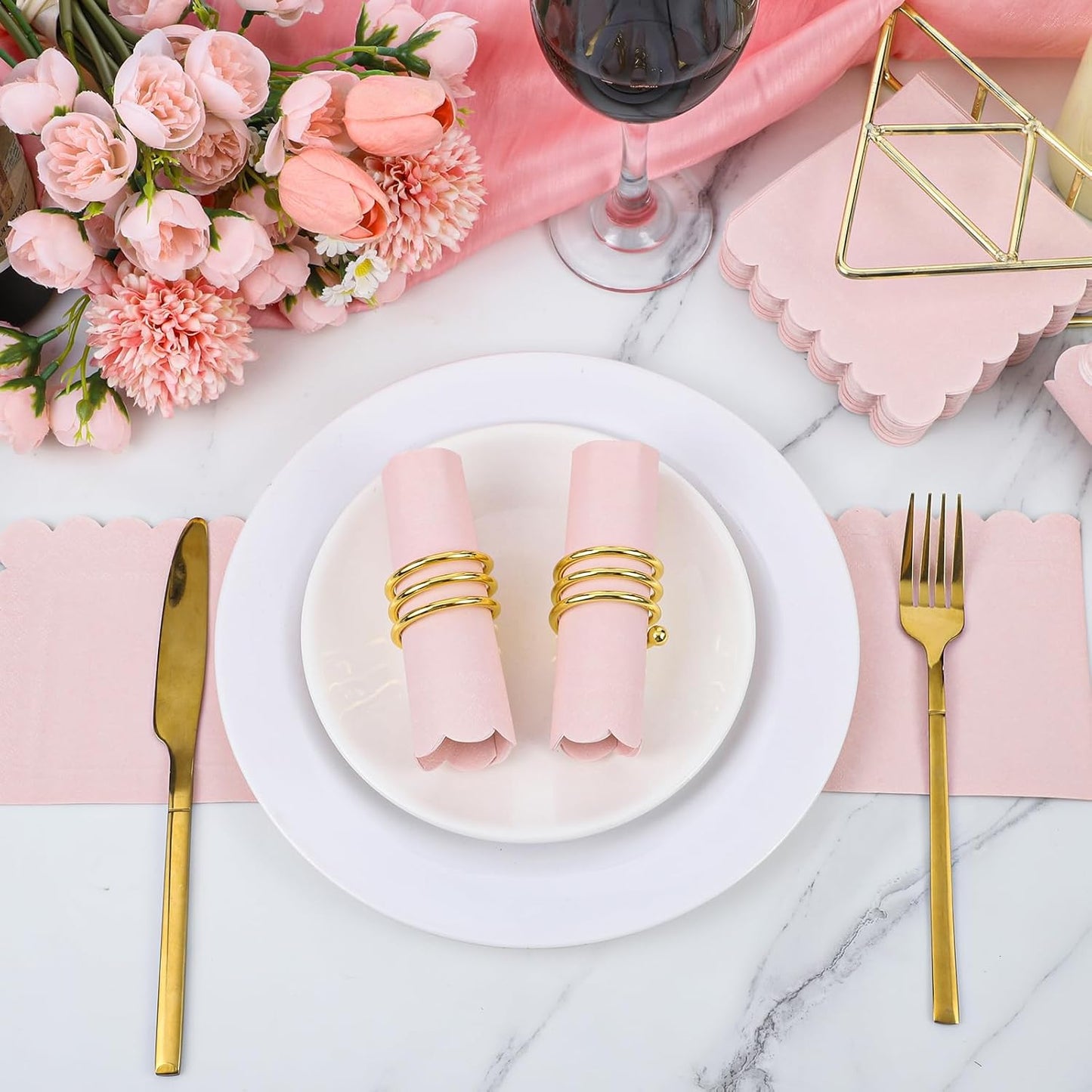 120 Pcs Cocktail Napkins Pink Scalloped Party Napkins Light Pink Cute Dessert Beverage Napkin for Wedding, Baby Bridal Shower, Birthday, 5 x 5 Inch