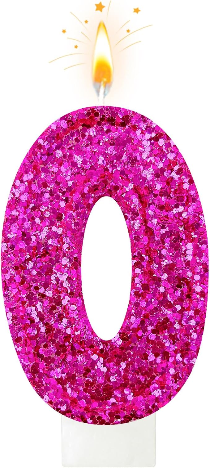 Zailo Birthday Number Candles, Glitter Number Candle Cake Decorations with Sequins, Cupcake Decorations for Girls, Women, Party Anniversary Celebrations (Number 0, Bright red)