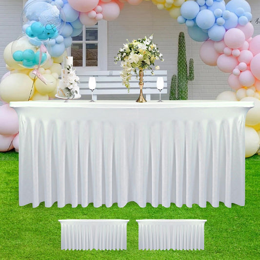 Stretch Table Skirt 2 Pack - 48" L x 24" W x 30" H Fitted Spandex Tablecloth for 4 Foot Tables - Machine Washable & Wrinkle Resistant - Party, Banquet Decor
