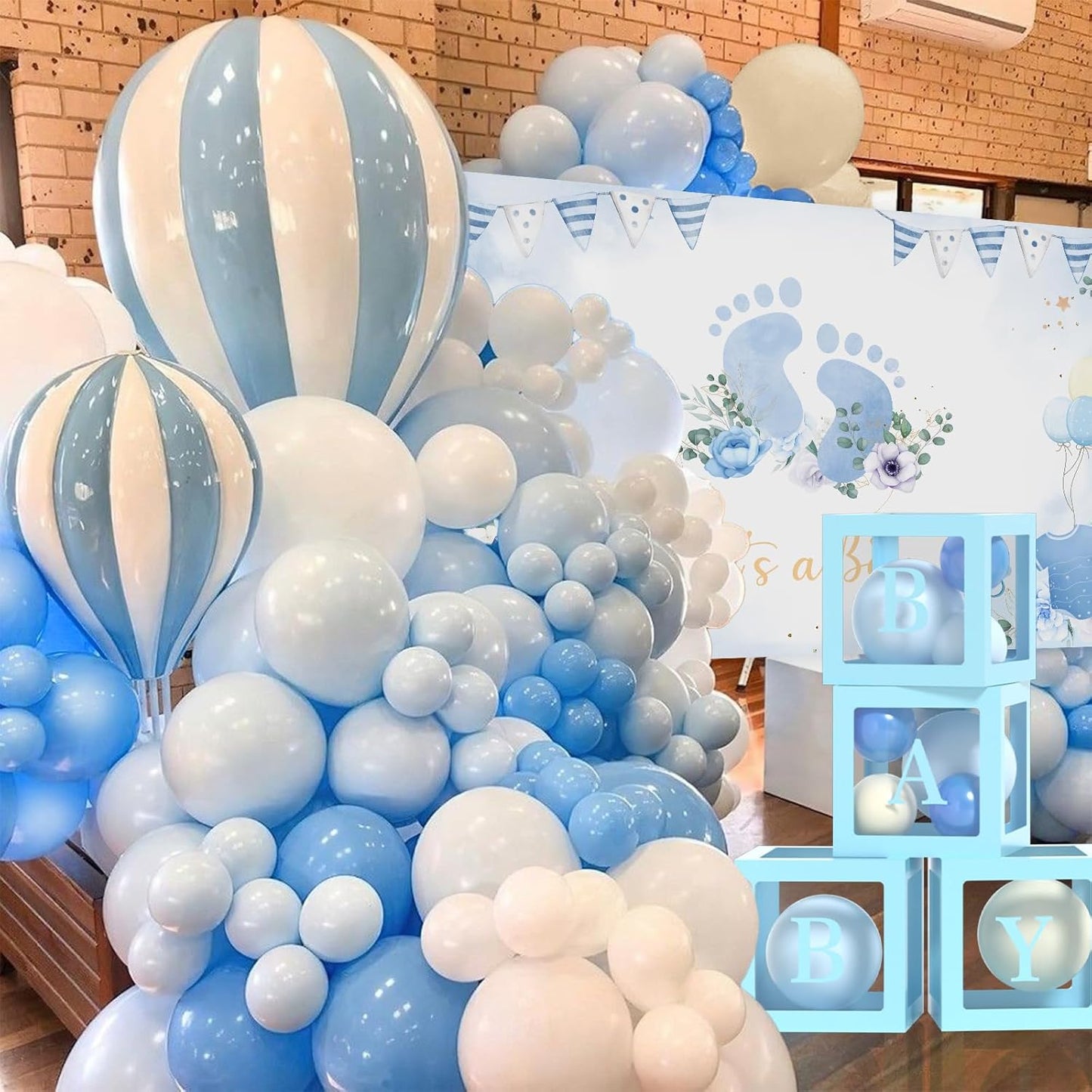 Baby Shower Balloons - Boy Baby Showers Decor ， Baby Showers Decorations ， Baby Shower Decors ， Carry a Background Cloth And 4 Baby Balloon Boxes
