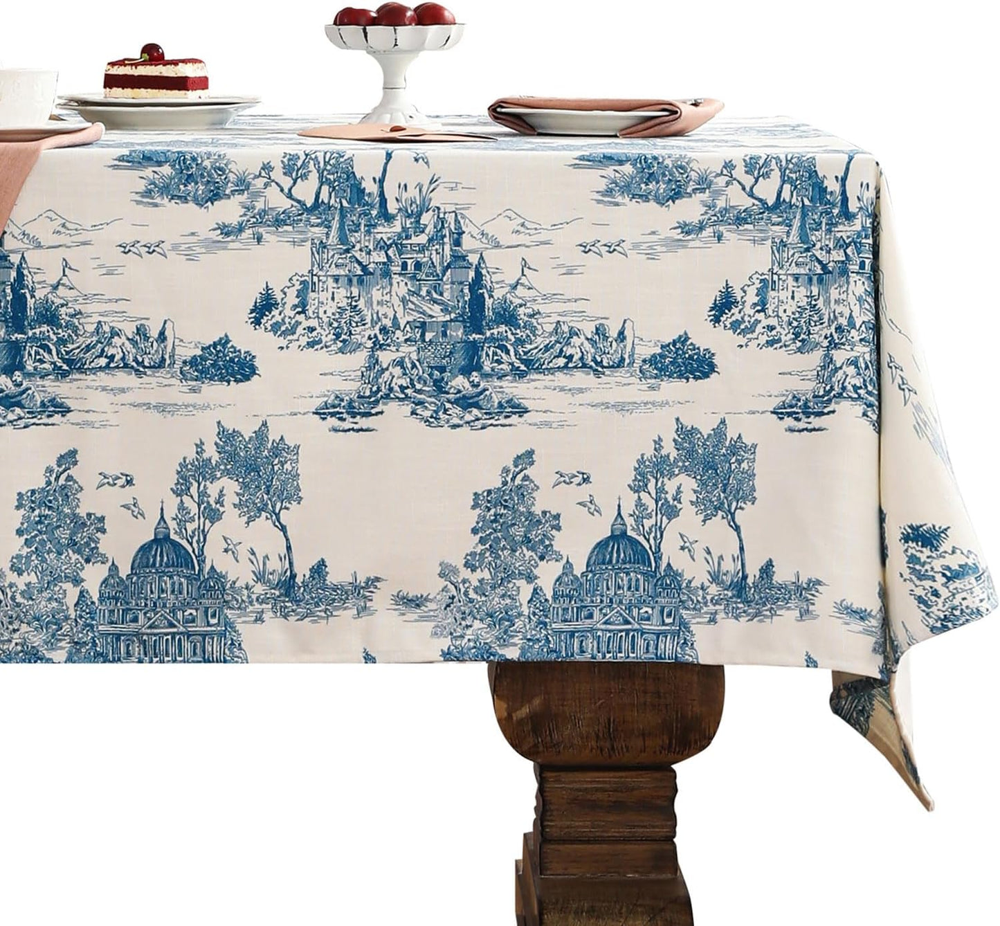 patdrea Designer Square Cyan Tablecloth,Vintage Linen with Ancient Castle and Manor Pattern Tablecloths,Table Cover Cloth Decor for Kitchen Dining Christmas,Thanksgiving,67"x67"-Lucerne a