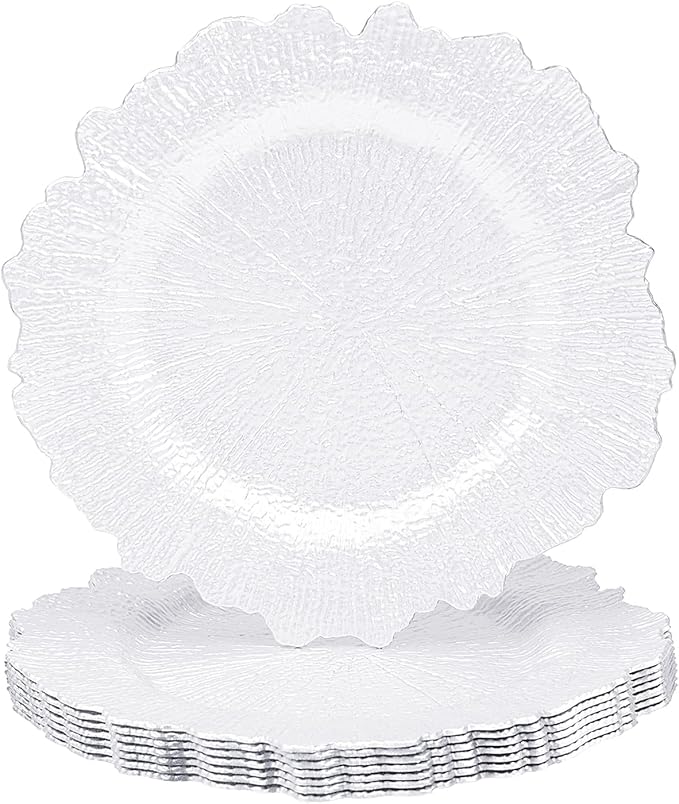 MAONAME 13" White Charger Plates Set of 8, Round Reef Chargers for Dinner Plates, Plastic Plate Chargers for Table Setting, Wedding Decor