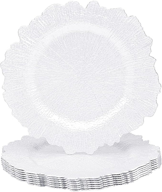 MAONAME 13" White Charger Plates Set of 8, Round Reef Chargers for Dinner Plates, Plastic Plate Chargers for Table Setting, Wedding Decor