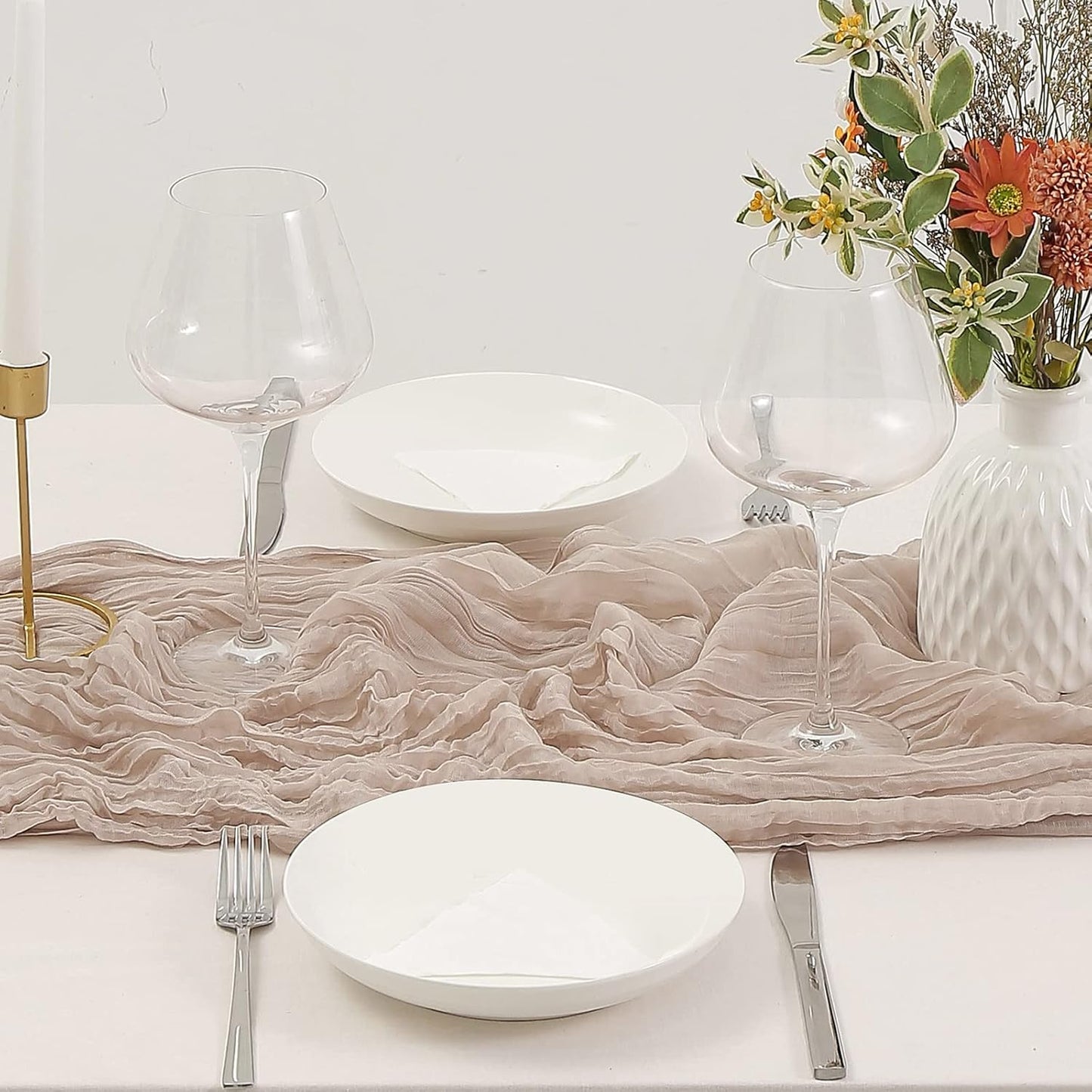 DOLOPL Rosy Brown Cheesecloth Table Runner 13.3ft Boho Gauze Cheese Cloth Table Runner Rustic Sheer Runner 160inch Long for Wedding Bridal Baby Shower Birthday Party Cake Table Decorations