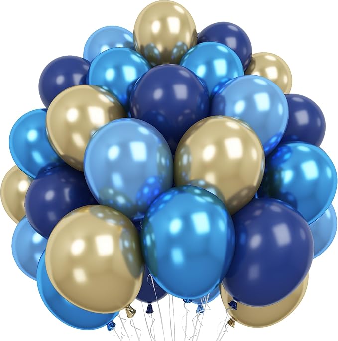Navy Blue Gold Balloon 12 Inch Graduation Balloons Metallic Baby Pearl Navy Royal Blue Chrome Gold Latex Party Balloon for Grad Class of 2025 Decorations Anniversary Birthday Baby Shower