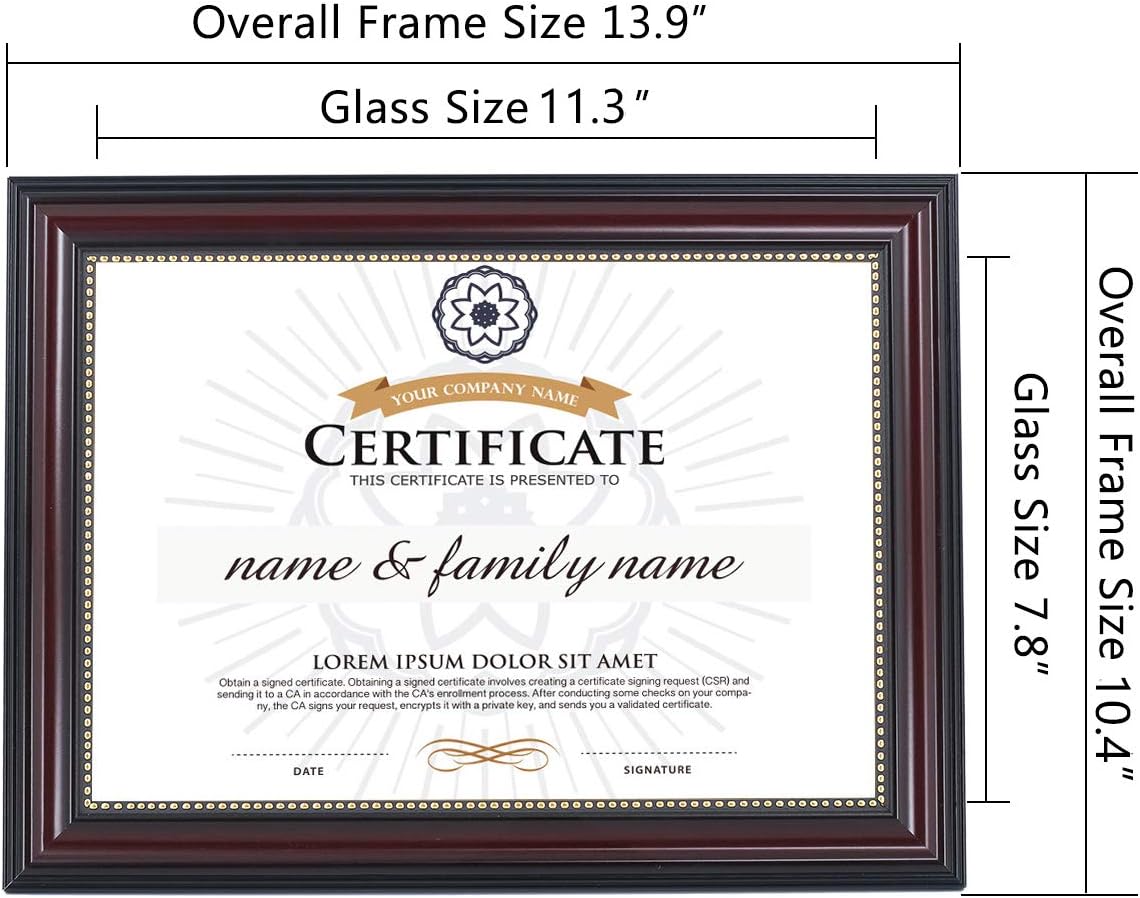 GraduationMall A4 Certificate Document Frame, UV Protection Acrylic, Mahogany with Gold Beads