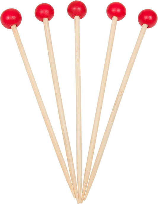 500 Count | KingSeal Bamboo Specialty Cocktail Party Picks, 4.5 Inches, Red Ball Head, Perfect for Appetizers and Cocktails, Bulk Pack - 5 Packs of 100