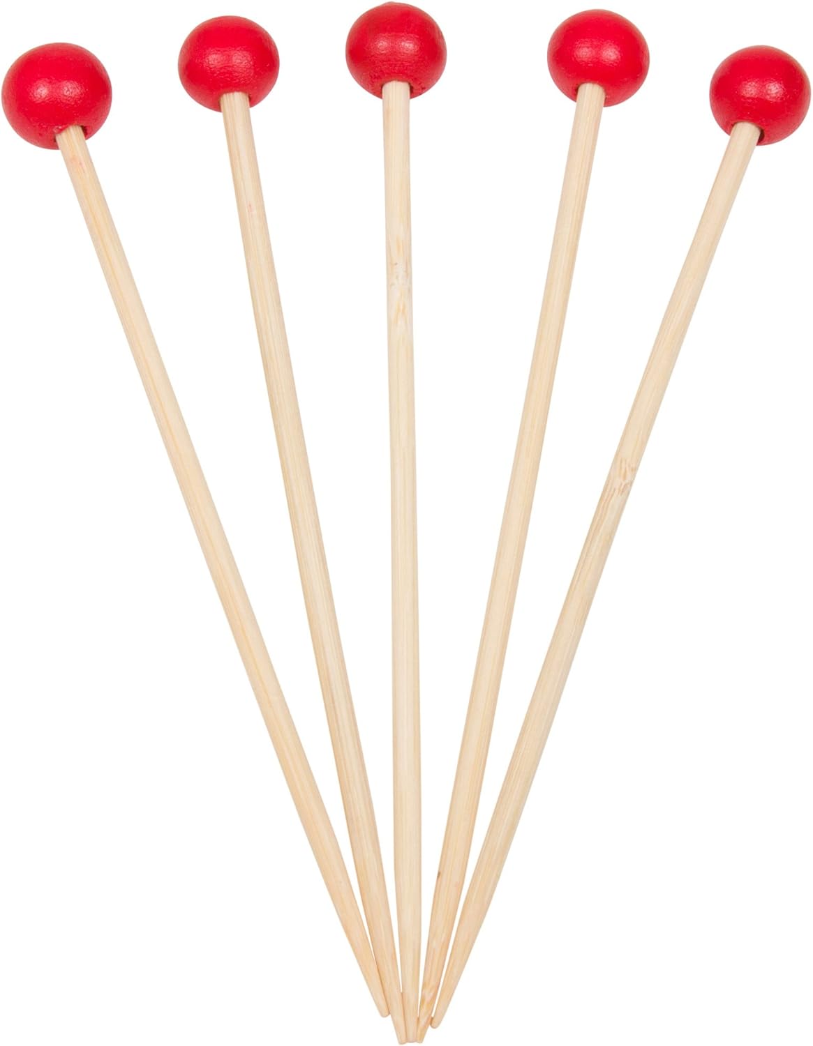 1000 Count | KingSeal Bamboo Specialty Cocktail Party Picks, 4.5 Inches, Red Ball Head, Perfect for Appetizers and Cocktails, Bulk Pack - 10 Packs of 100