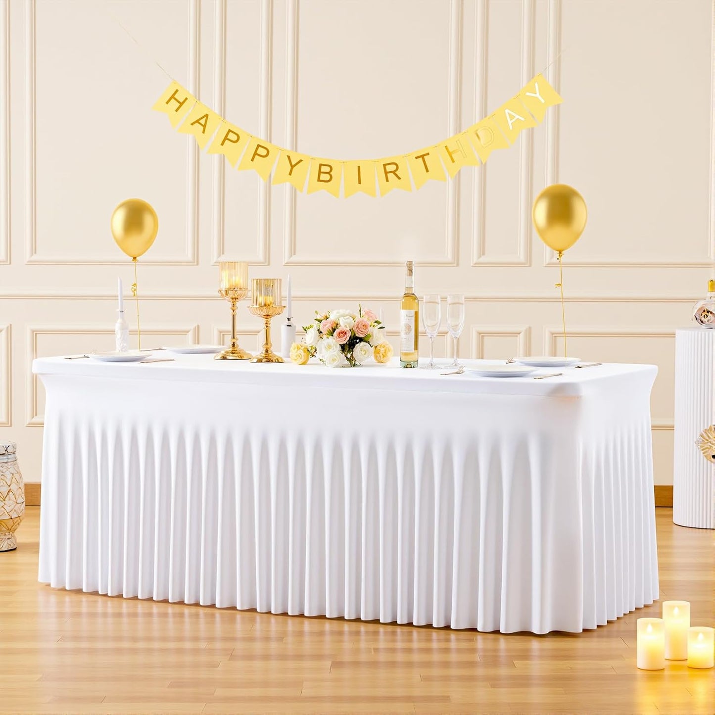 6 Pack 6ft White Spandex Table Cloths for Rectangle Tables Wrinkle Free White Rectangle Tablecloths, Stretch Fitted Table Cover with Skirt for Wedding Birthday Party Banquet Baby Shower Buffet Event