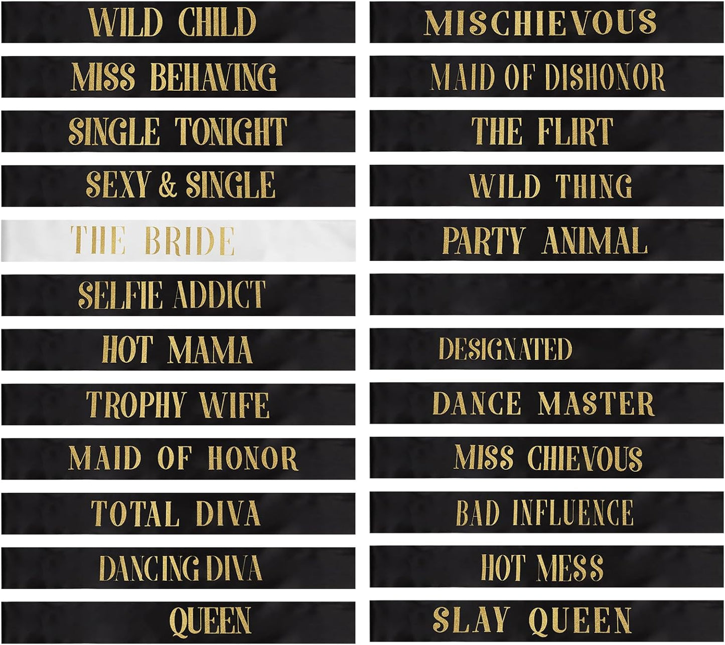 24 Pcs Bride Sash Bachelorette Party Bridesmaid Sashes Set Bridal Team Sash Bachelorette Party Sashes Bridal Shower Decorations Bride Gifts for Bridesmaids Maid of Honor(White Black)