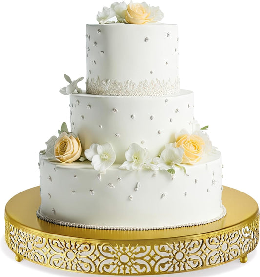 Wenqik Gold Wedding Cake Stand 16 Inch Metal Round Cake Stands Dessert Display Cupcake Stands Plates for Wedding Birthday Party Celebration