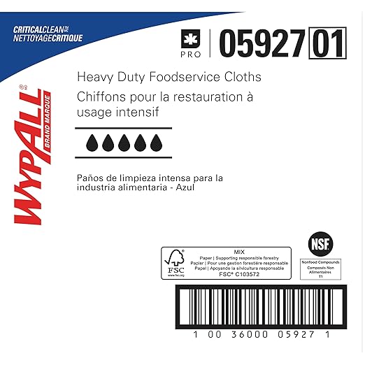 WypAll CriticalClean High Capacity Cloths Heavy Duty Foodservice Wipes (05927), Quarterfold Towels, Blue (1 Box of 300 Sheets, 300 Sheet Total)